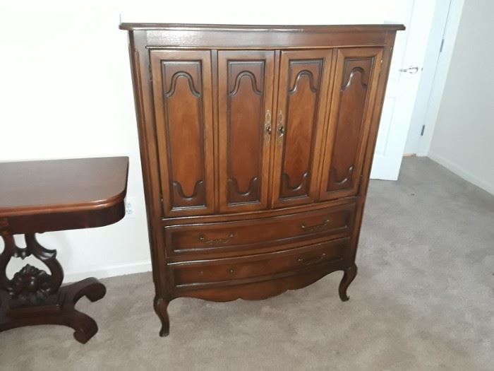 Drexel wardrobe and part of the antique flip top gaming table.