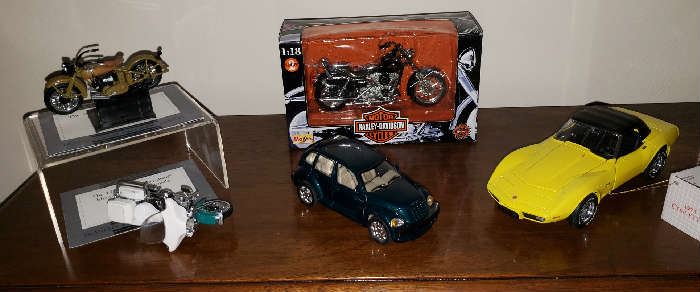 More Die Cast Model Cars and Harley Davidson Motorcycles.