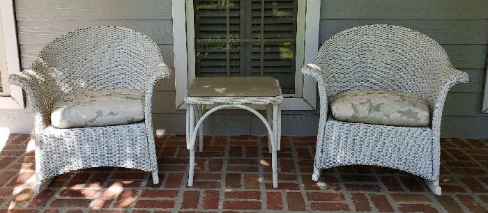 Pair of Wicker Chairs and Side Table