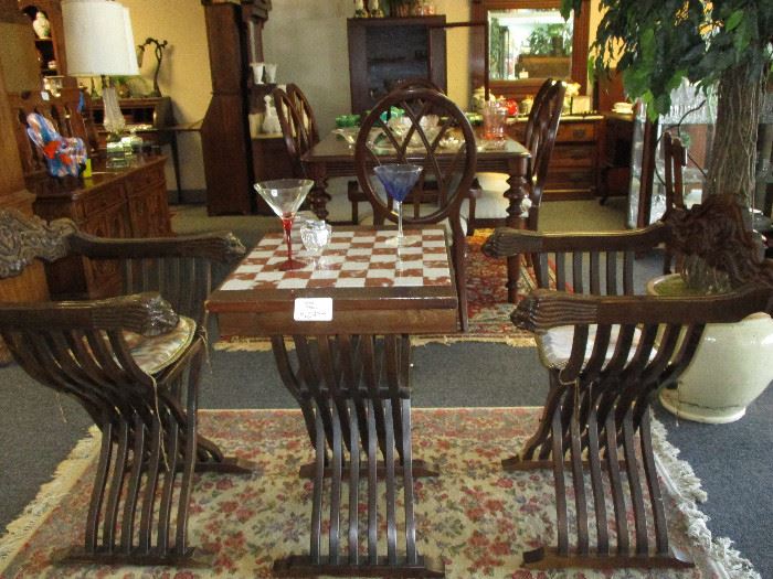 Antique game table and chairs