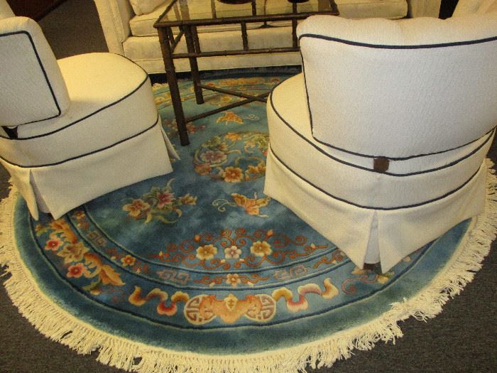 Round brilliantly colored very high pile area rug