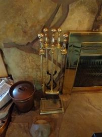 Polished Antique Brass Fireplace Tools