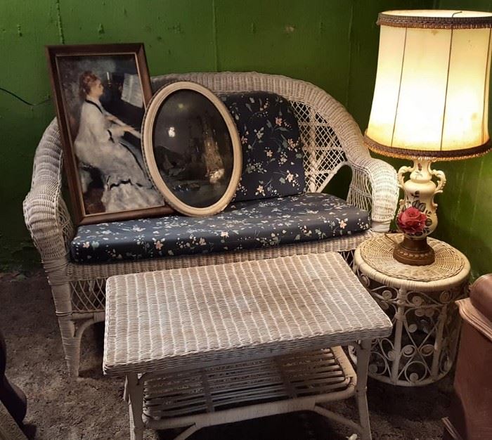 Outdoor Wicker Furniture & Antique Frames and Pictures