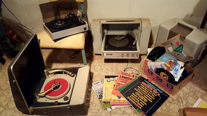 Retro Record Players and 45's & Albums