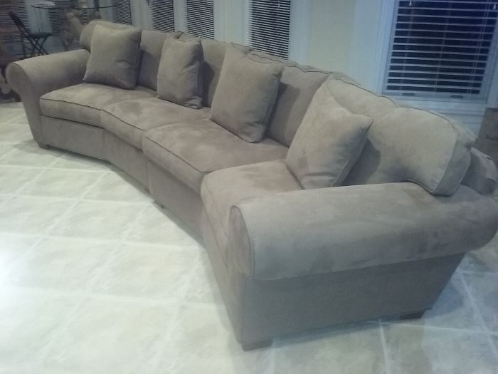 PAIR OF MATCHING LARGE 12 FT SOFAS, COUCHES, SECTIONALS: In excellent condition.THE world's most comfortable sofas! Gently used. Neutral taupe color. Each sofa is made up of 2 separate parts with connectors, for easy moving. No smoking. No pets. No children home. Width: 12 feet. Depth: 40". Seat height: 19". 