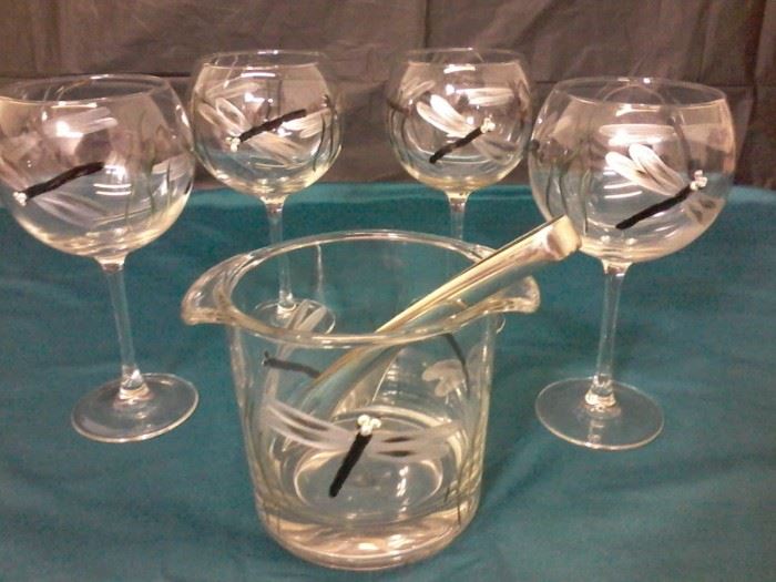 4 Hand Painted Goblets with Ice Bucket http://www.ctonlineauctions.com/detail.asp?id=759939