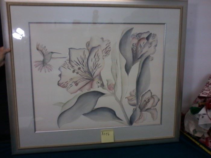 - Framed "Carnival Lillies" with Hummingbird Picture      http://www.ctonlineauctions.com/detail.asp?id=760036