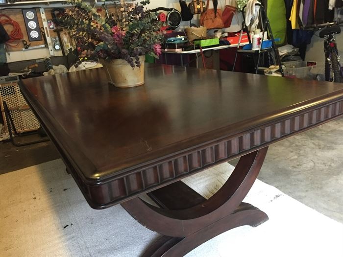 7 ft solid wood table with leaf detail view