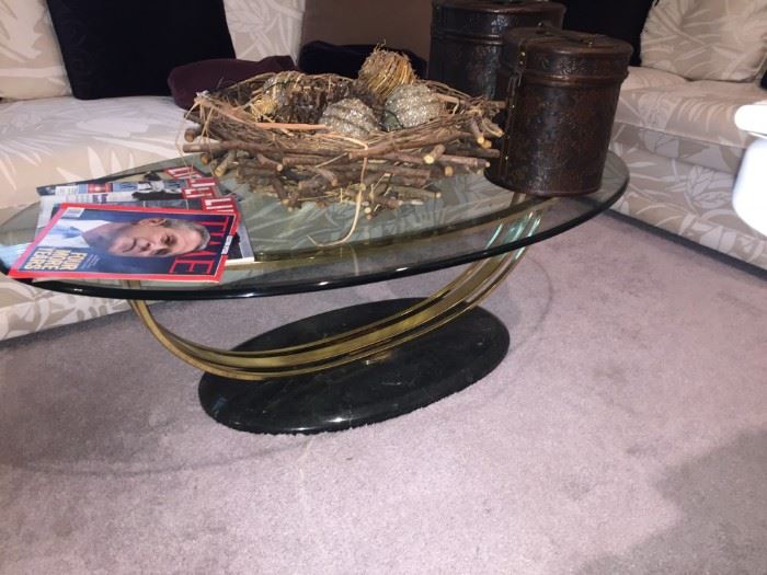 Brass, glass and marble coffee table