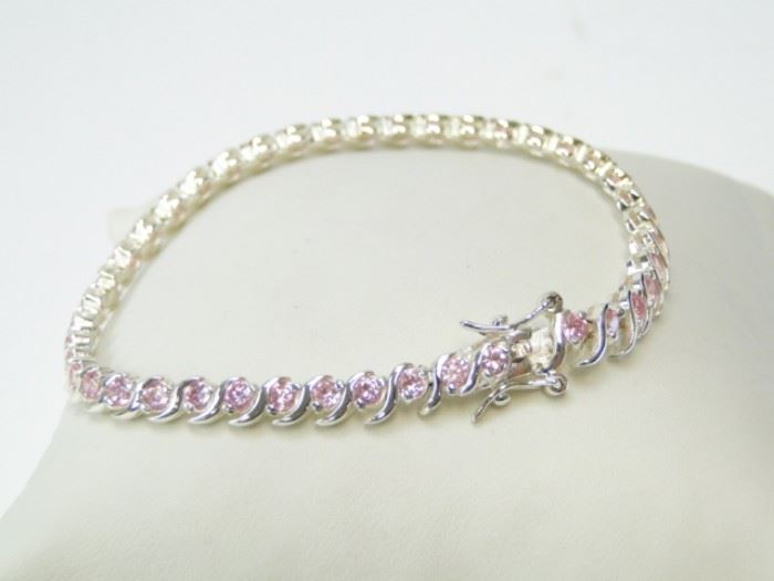 925 Silver Pink Gemstone Tennis Bracelet