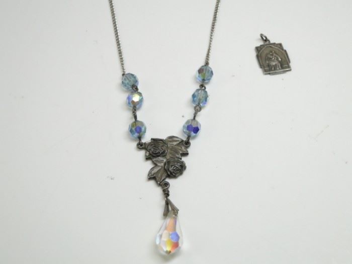 Crystal Blue Religious Necklace