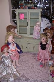 1920'S AQUA WOOD CHILD'S TEA CUP CHINA CABINET--ORIGINAL STENCILS