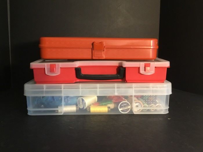 3 Plastic Storage Boxes, Assorted Threads & Sewing Notions            https://ctbids.com/#!/description/share/49496