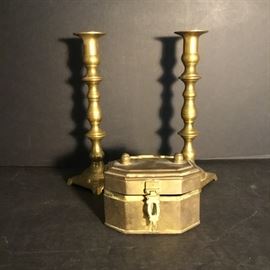 Brass Candle Sticks and Brass “Cricket Box                 https://ctbids.com/#!/description/share/49421
