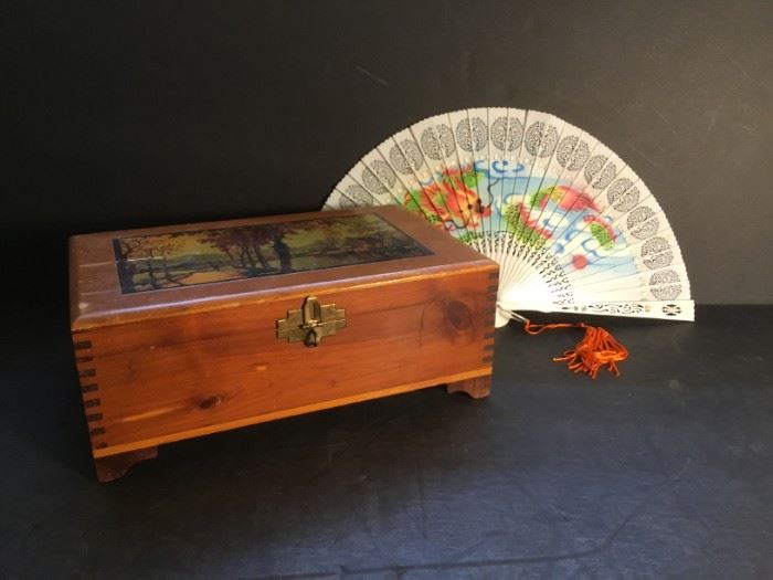 Cedar Wooden Jewel Box & Miniature Fan https://ctbids.com/#!/description/share/49425