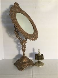 Antique Metal Dresser Mirror & Lipstick Tube Holder https://ctbids.com/#!/description/share/49445