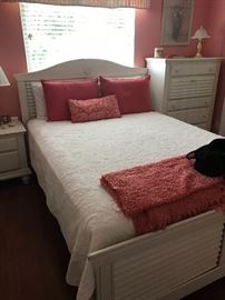 Queen, White, Wicker Headboard, Footboard and side rails $90