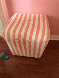 Coral and White Ottoman $24