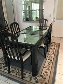 Black Lacquer China Cabinet and Matching Dining Table $200