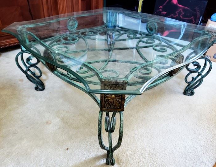 Iron and Glass Top Coffee Table