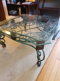 Iron Coffee Table with Glass Top