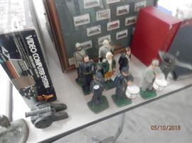 Cast Iron Figurines, Atari Video Computer System comes with 2 games, and chip programmer EPMOs Flasher, Framed Tobacco card (all train engines)
