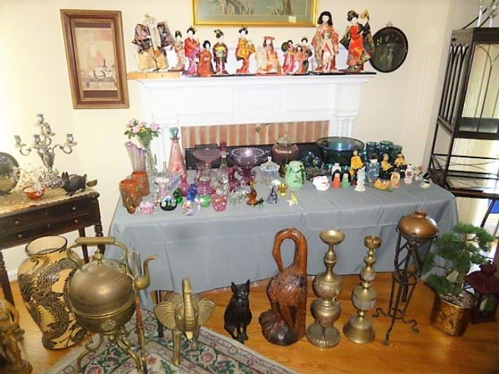 Room full of Japanese Geisha dolls, many one of a kinds. Porcelain,  hand carved and more. 