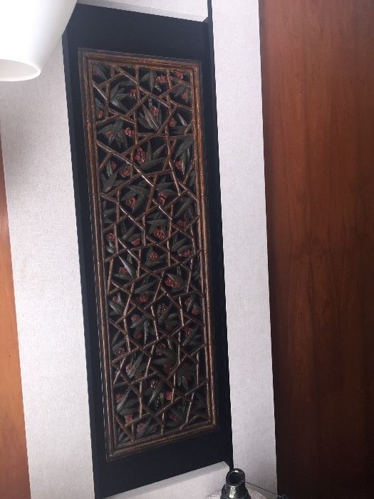 gorgeous Mid Century Modern wood carved wall plaque