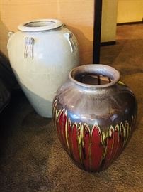 so many pieces of hand thrown pottery--the piece in the back is huge!