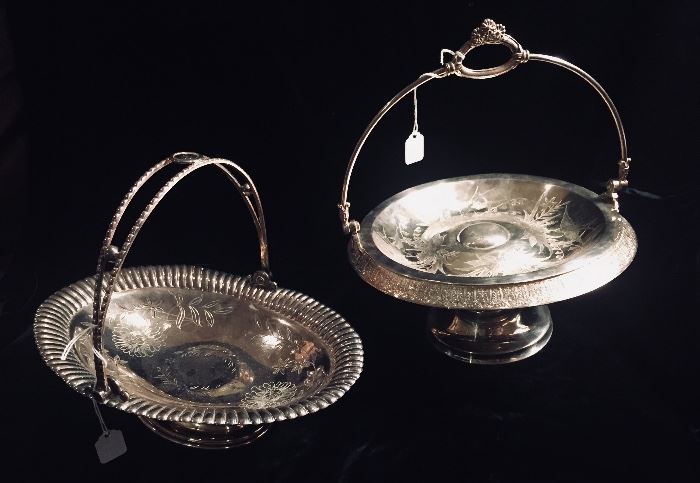 two gorgeous silver plate Victorian "Bride's Baskets" for cake or cookies