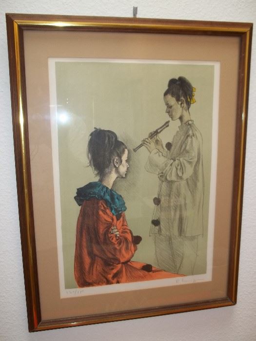 The Flute Player Signed and dated. Lithograph by Romano Parmeggani. Henning Fine art value at $500.00