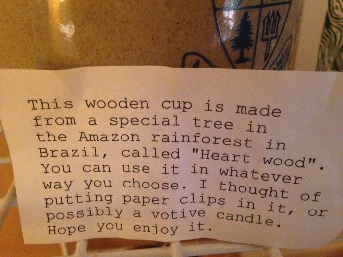 This wooden cup is made from a special tree called "Heart wood."