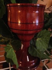 This wooden cup is made from a special tree in the Amazon Rain Forest called "Heart wood."