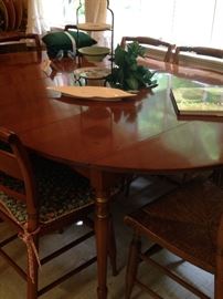 Dining/breakfast oval table with 6 stenciled Hitchcock, rush-seat chairs