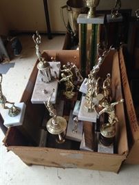 Boxes of tennis trophies