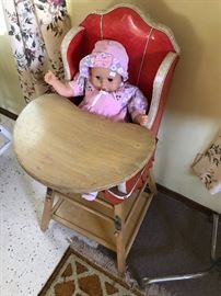  Antique highchair with doll