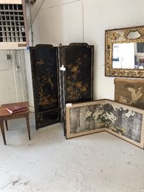Beautiful Asian screens and antique carved mirror