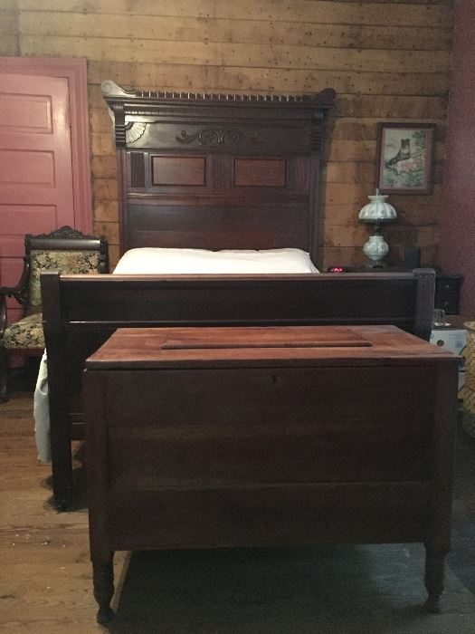 Beautiful 3 Piece Walnut Bedroom Set, Full Size Bed, Dresser and Nightstand.  Walnut and Popular Blanket Chest.