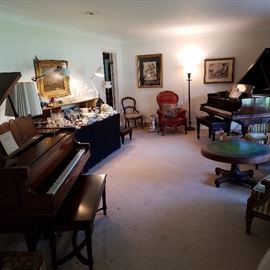 Living Room showing 2 of the Duo-Art pianos and other items.