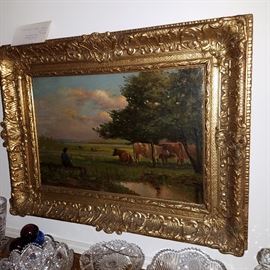 Joseph G Fisher (1836- 1916) oil on canvas (Grand Rapids artist 1863 onward) in a great gesso frame, S.S. 15.5” X 23.5”