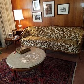 Vintage 1960's sofa and marble top coffee table.
