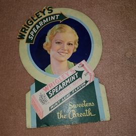 Cardboard stand-up Wrigley's Spearmint sign, complete with original easel. 