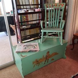 From the attic, a child's rocker and toy chest