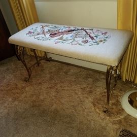 Cast iron bench with needlepoint seat