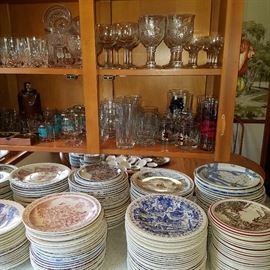 Glassware, and some of the MANY Vernon Kilns souvenir plates