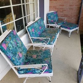 Iron porch or garden set: Platform rocker, Settee, Chair & ottoman