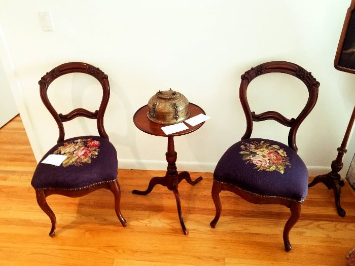 Nice Victorian side chairs with needlepoint seats 