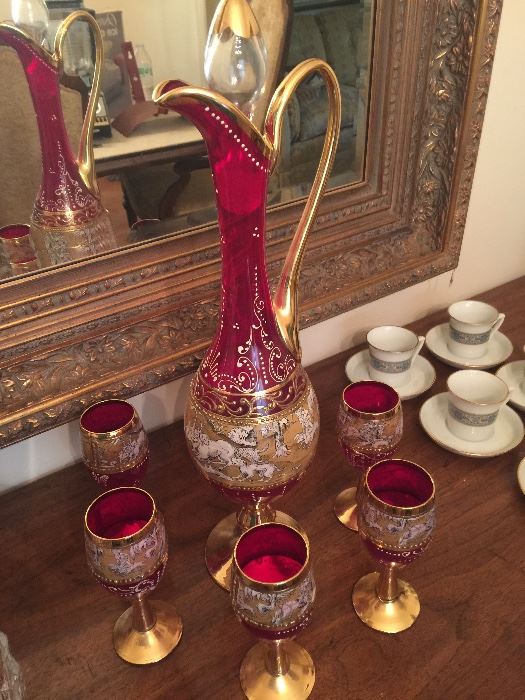 Florentine red glass w/ 24 k gold trim