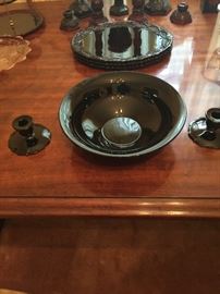 Black amethyst bowl & candle holders