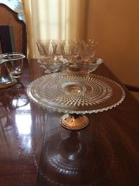 Candlewyck cake stand on sterling silver base